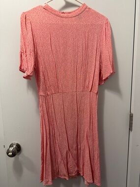 New Look Coral Pink Midi Dress with Micro Dot Print